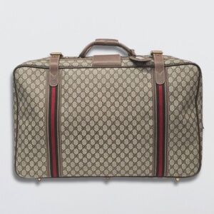 Vintage 1970 Gucci GG Supreme Suitcase Web Stripe Monogram Canvas Gold Closure